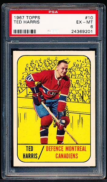 1967-68 Topps Hockey- #10 Ted Harris, Montreal- PSA Ex-Mt 6
