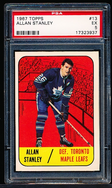 1967-68 Topps Hockey- #13 Allan Stanley, Toronto- PSA Ex 5