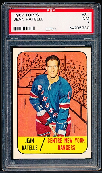 1967-68 Topps Hockey- #31 Jean Ratelle, Rangers- PSA NM 7