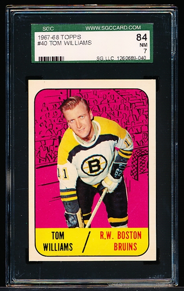 1967-68 Topps Hockey- #40 Tom Williams, Bruins- SGC 84 (NM 7)
