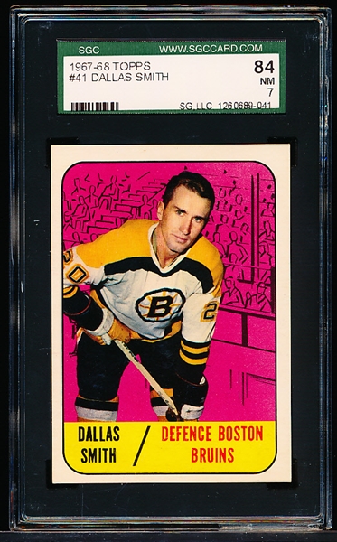 1967-68 Topps Hockey- #41 Dallas Smith, Bruins- SGC 84 (NM 7)