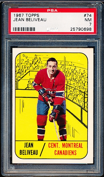 1967-68 Topps Hockey- #74 Jean Beliveau, Montreal- PSA NM 7