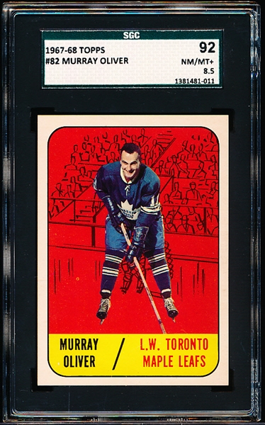 1967-68 Topps Hockey- #82 Murray Oliver, Toronto- SGC 92 (Nm/Mt+ 8.5)