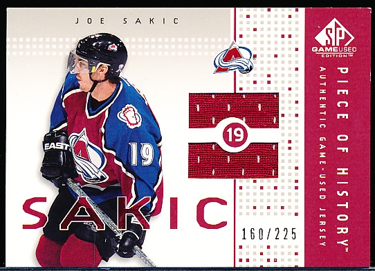 2003-04 SP Game Used Hockey- Piece of History- Game Used Card- #PH-SC Joe Sakic- #160/225