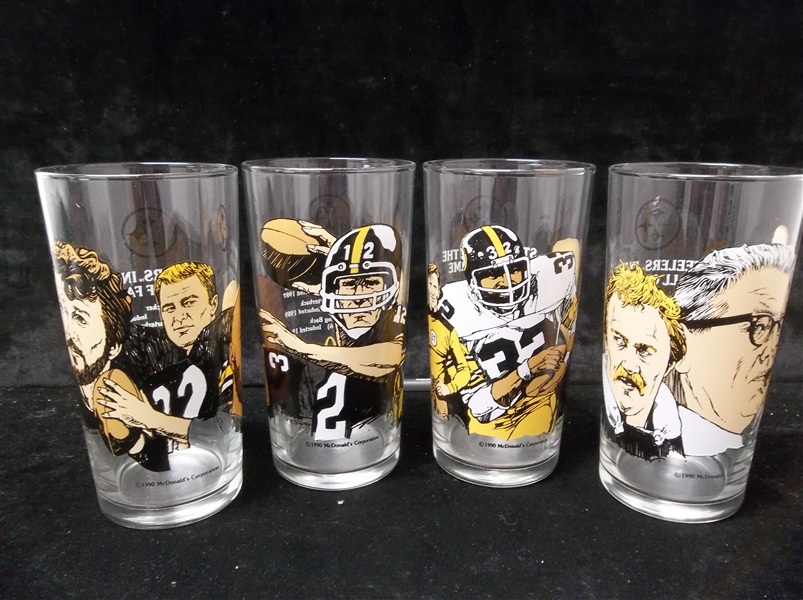 1990 McDonald’s/Diet Coke Pittsburgh Steelers “In the Hall of Fame” 6-1/4” Tall Drinking Glass Set of 4