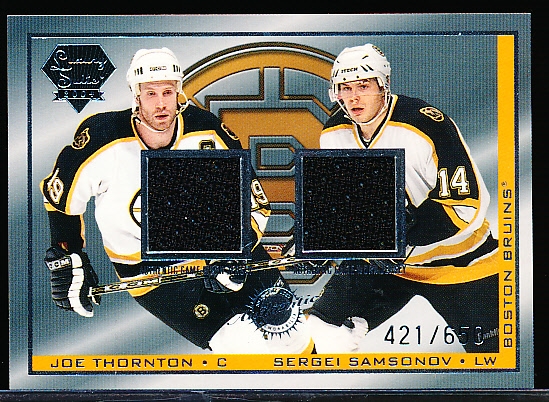 2003-04 Pacific Luxury Suite Hockey- #26 Joe Thornton JSY/ S. Samsonov JSY, Bruins- #421/650