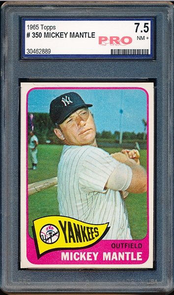 1965 Topps Baseball- #350 Mickey Mantle, Yankees- Pro Grading 7.5 (NM+)