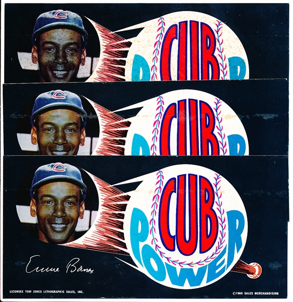 1969 “Cubs Power” Bumper Sticker- Ernie Banks- 3 Bumper Stickers