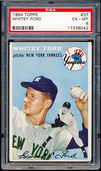 1954 Topps Baseball- #37 Whitey Ford, Yankees- PSA Ex-Mt 6