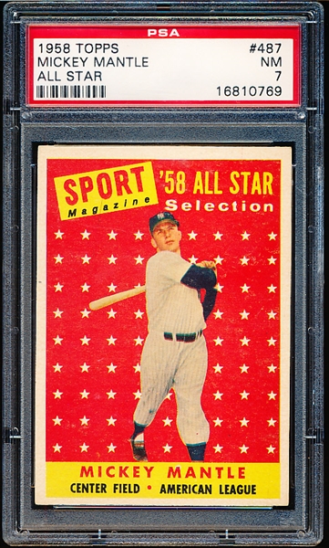 1958 Topps Baseball- #487 Mickey Mantle All Star- PSA NM 7