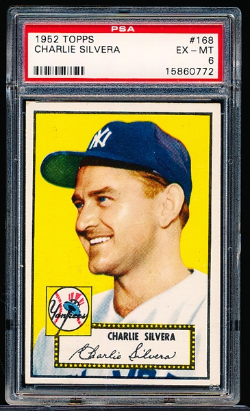 1952 Topps Baseball- #168 Charlie Silvera, Yankees- PSA Ex-Mt 6