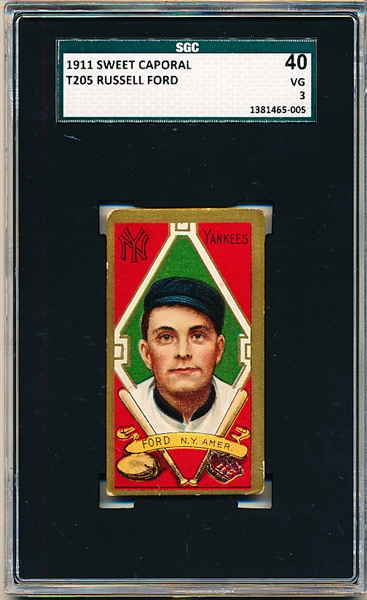 1911 T205 Bb- Russell Ford, NY Amer- SGC 40 (Vg 3)- Black Cap Version- Sweet Caporal Back