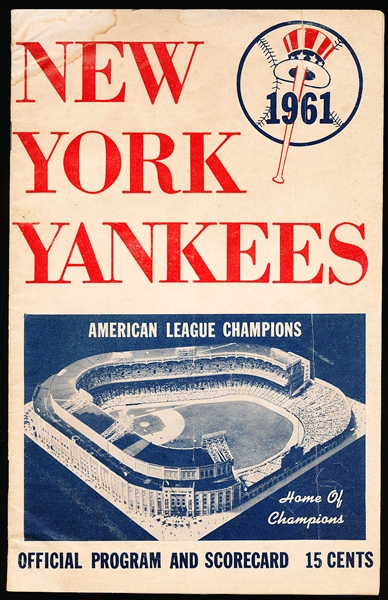 1961 New York Yankees Baseball Program vs. Chicago White Sox