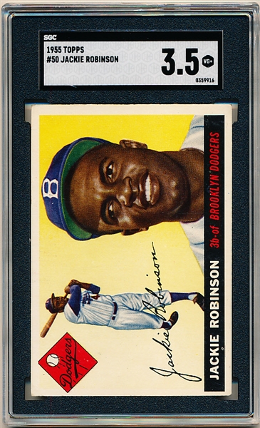 1955 Topps Bb- #50 Jackie Robinson, Brooklyn Dodgers- SGC 3.5 (Vg+)