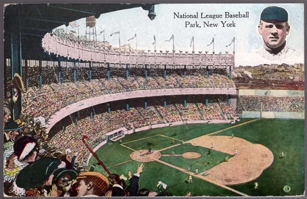 1910’s-20’s Pre Linen Baseball Stadium Postcard- National League Baseball Park, New York- with John McGraw pictured!