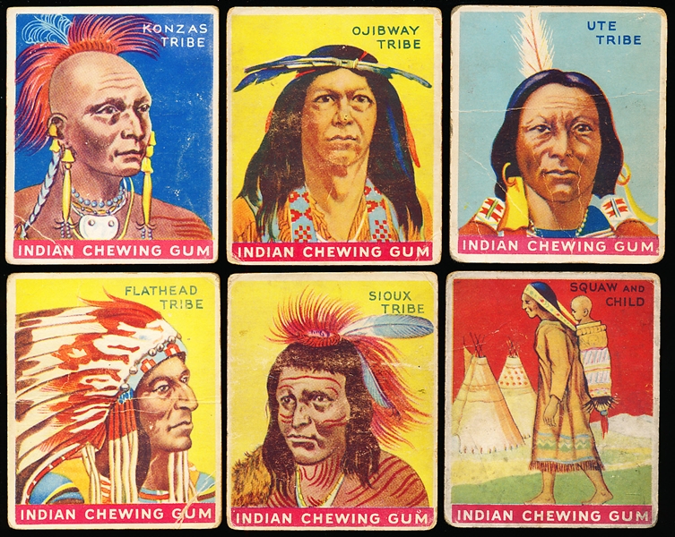 1930’s Goudey Gum Co. “Indian Gum Series of 48- Red Stripe” (R73-3)- 6 Diff.