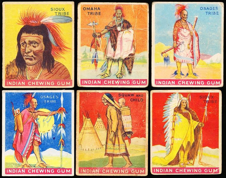1930’s Goudey Gum Co. “Indian Gum Series of 48- Red Stripe” (R73-3)- 6 Diff.