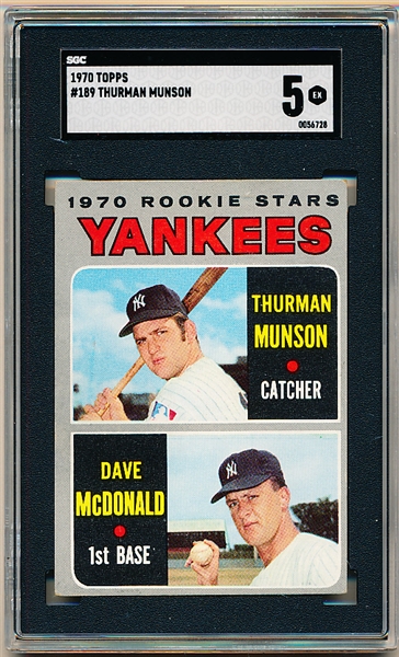 1970 Topps Baseball- #189 Thurman Munson RC, Yankees- SGC Graded EX 5