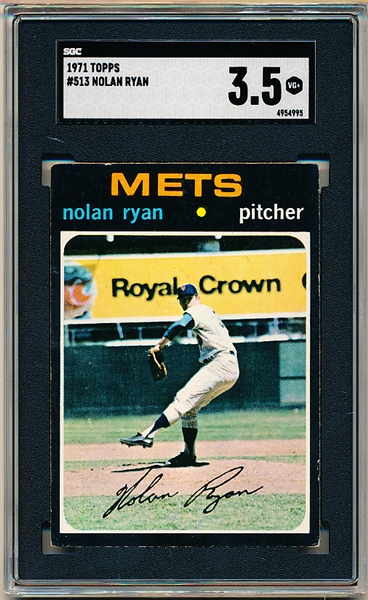 1971 Topps Baseball- #513 Nolan Ryan, Mets- SGC Graded VG+ 3.5