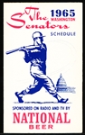 1965 National Beer Washington Senators MLB Schedule