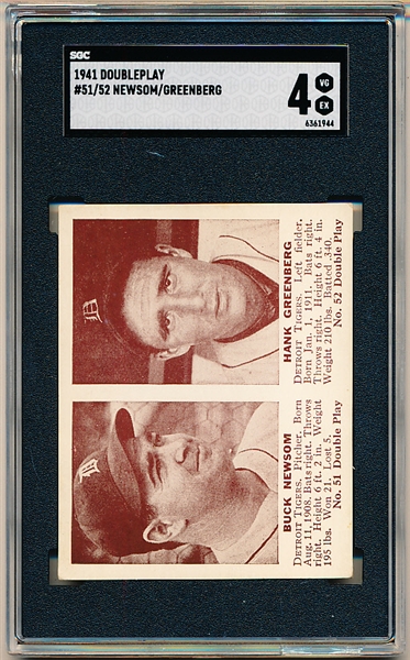 1941 Double Play Bb- #51/52 Buck Newsom/ Hank Greenberg, Tigers- SGC 4 (Vg-Ex)
