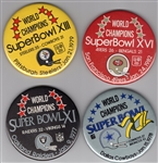 1988? Super Bowl I through XXI NFL Champions 3-½” Diameter Pin-Back Buttons- 20 Diff.