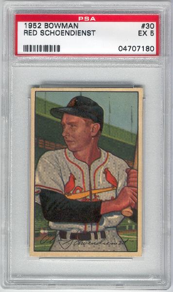 1952 Bowman Bb- #30 Red Schoendienst, Cardinals- PSA Ex 5 