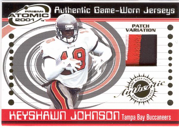 2001 Pacific Prism Atomic Ftbl.- "Jerseys- Patch Variation!"- #94 Keyshawn Johnson, Buccaneers