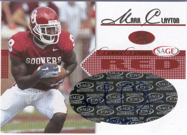 2005 Sage Ftbl.- "Autographs Red"- #A9 Mark Clayton, Oklahoma/Ravens- #315/600