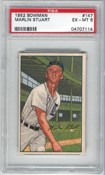 1952 Bowman Bb- #147 Marlin Stuart, Tigers- PSA Ex-Mt 6 