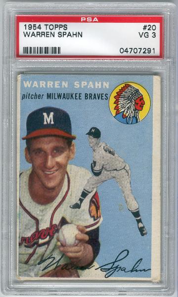 1954 Topps Bb- #20 Warren Spahn, Braves- PSA Vg 3 