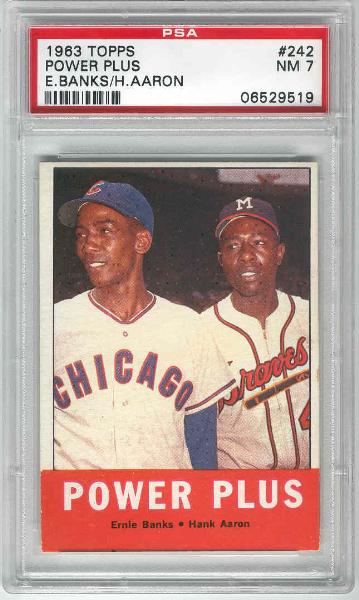 1963 Topps Baseball- #142 Power Plus- Ernie Banks/Hank Aaron- PSA Nm 7 