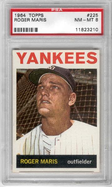 1964 Topps Baseball- #225 Roger Maris- Yankees- PSA NM-MT 8