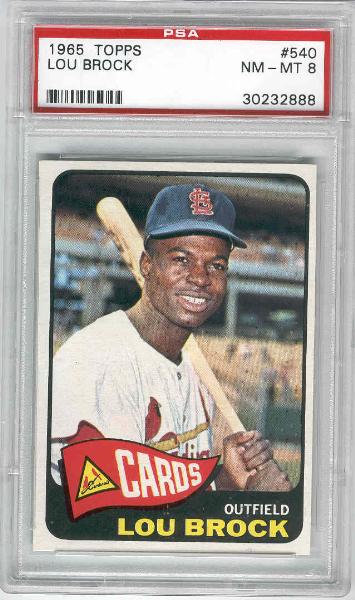 1965 Topps Baseball- #540 Lou Brock- Cardinals- PSA Nm-Mt 8 