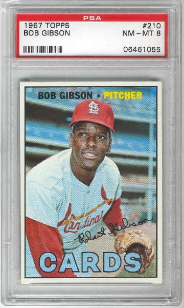 1967 Topps Baseball- #210 Bob Gibson- Cards- PSA Nm-Mt 8 