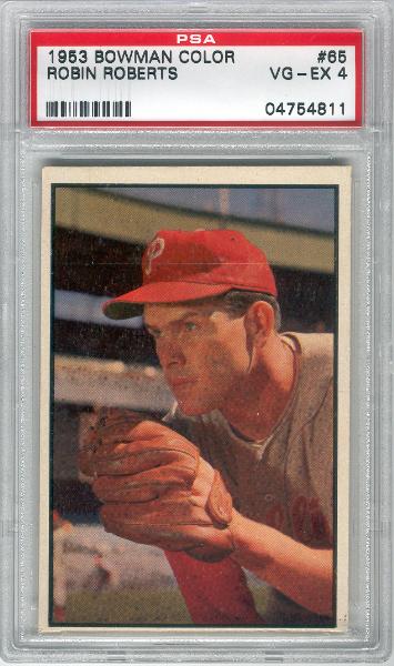 1953 Bowman Baseball Color - #65 Robin Roberts, Phillies- PSA VG-Ex 4 