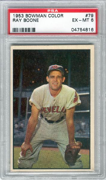 1953 Bowman Baseball Color- #79 Ray Boone, Indians- PSA Ex-Mt 6 