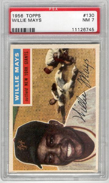 1956 Topps Baseball- #130 Willie Mays, Giants- PSA NM 7 