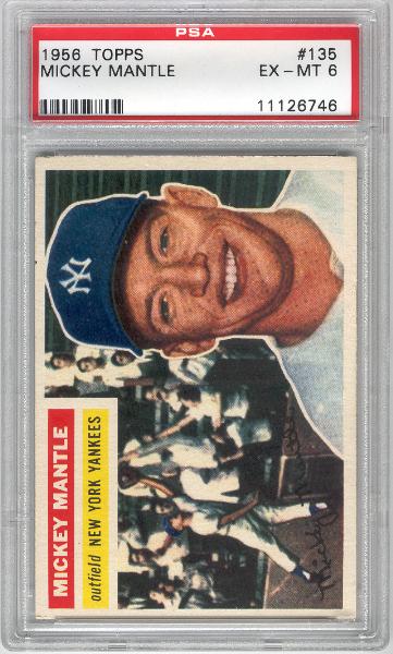 1956 Topps Baseball- #135 Mickey Mantle, Yankees- PSA Ex-Mt 6 