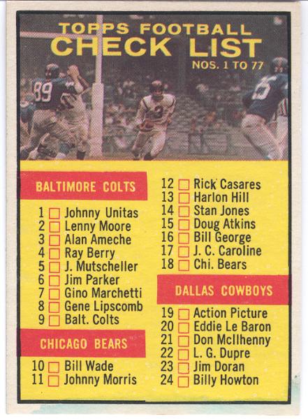 1961 T Fb- #67 Checklist
