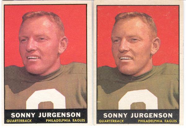 1961 T Fb- #95 Sonny Jurgenson, Eagles- 2 Cards