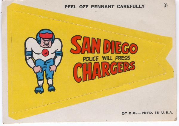 1967 T Comic Pennants- #31 San Diego Chargers