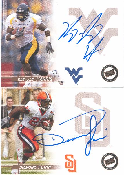 2005 Press Pass Ftbl.- 2 Diff. "Autographs Bronze"- Kay-Jay Harris(West Virginia) & Diamond Ferri(Syracuse