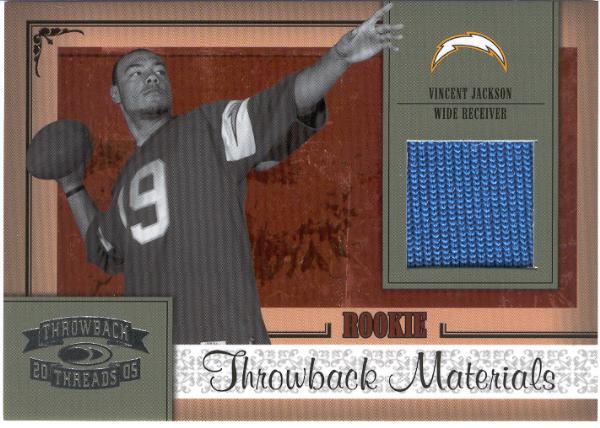 2005 Throwback Threads Ftbl.- #229 Vincent Jackson Jsy RC, Chargers