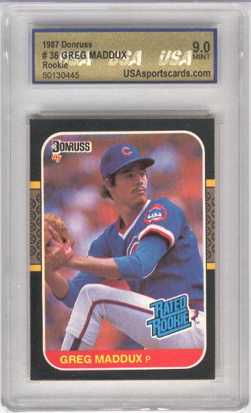 1987 Donruss Bb- #36 Greg Maddux RC- USA Graded Mint 9.0