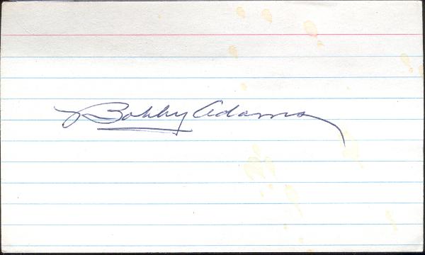 Bobby Adams Autographed 3 x 5" Card