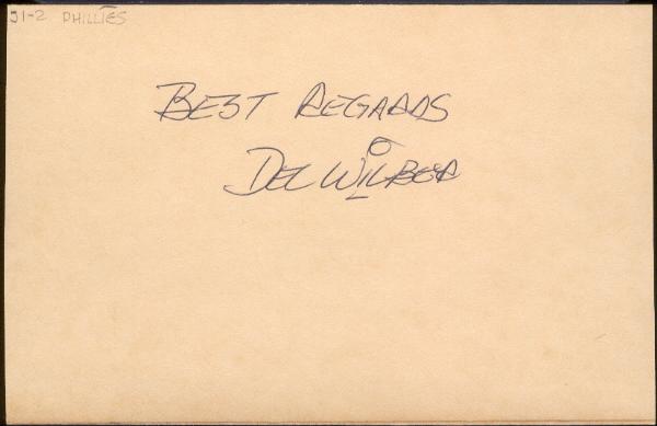 Del Wilber Autographed 5-1/4" x 3-1/2" Piece of Cardboard