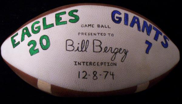 12/8/1974 Bill Bergey “Game Ball” from the Philadelphia Eagles v. New York Giants game won by Philadelphia 20-7