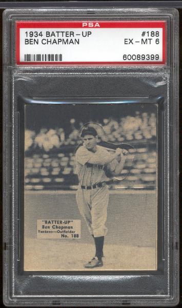 1934 Batter Up- #188 Ben Chapman, Yankees-PSA EX-MT 6- Hi#