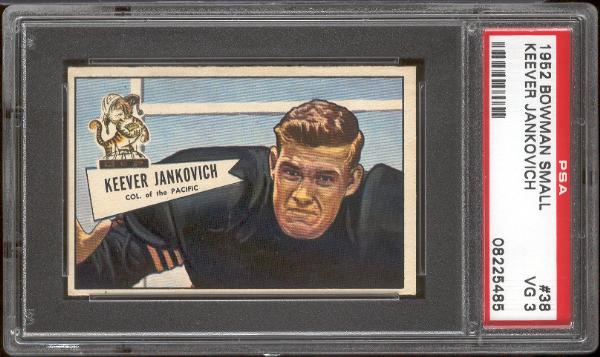 1952 Bowman Football Small- #38 Keever Jankovich, Pacific- PSA Vg 3 